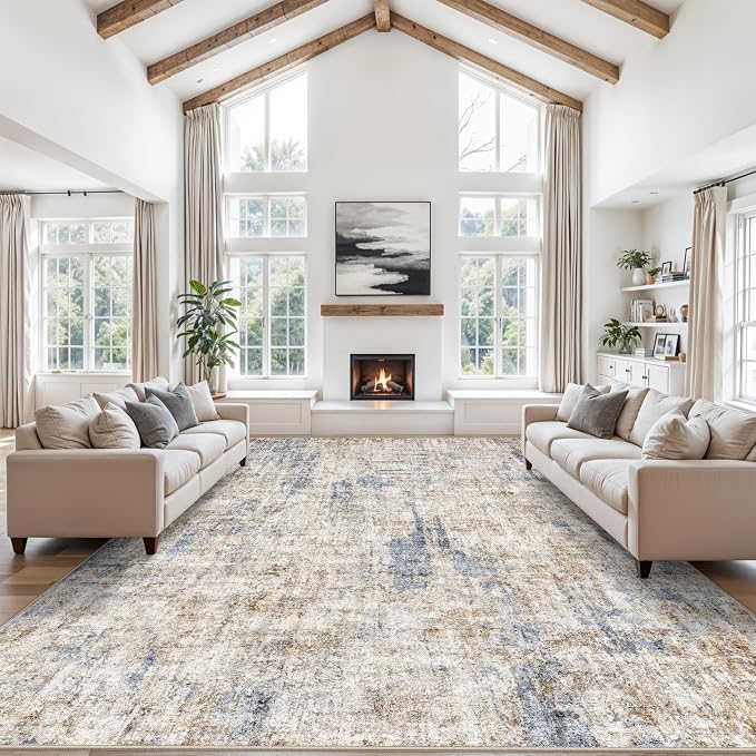 10x14 Large Rug Living Room – Washable Neutral Modern Abstract Rug by ZHXXUJ