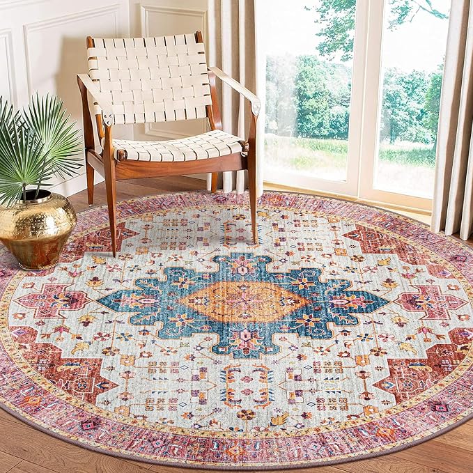 Moynesa Ultra-Thin Washable Round Rug - 6ft Pink Large Living Room Circle Area by Moynesa