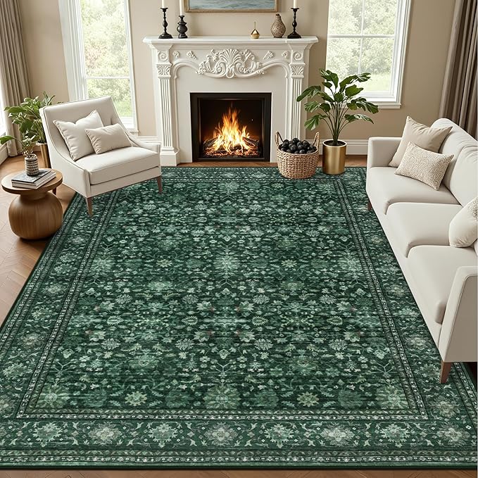 Area Rugs 10x14 Living Room Rug: Washable Rug Soft Vintage Distressed Floral by EXPEDIX