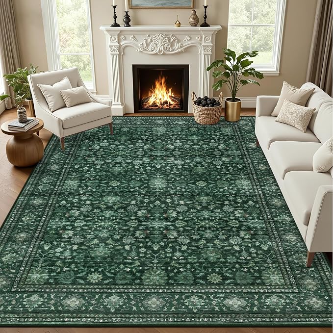 8x10 Area Rugs for Living Room: Washable Rug Soft Vintage Distressed Floral by EXPEDIX
