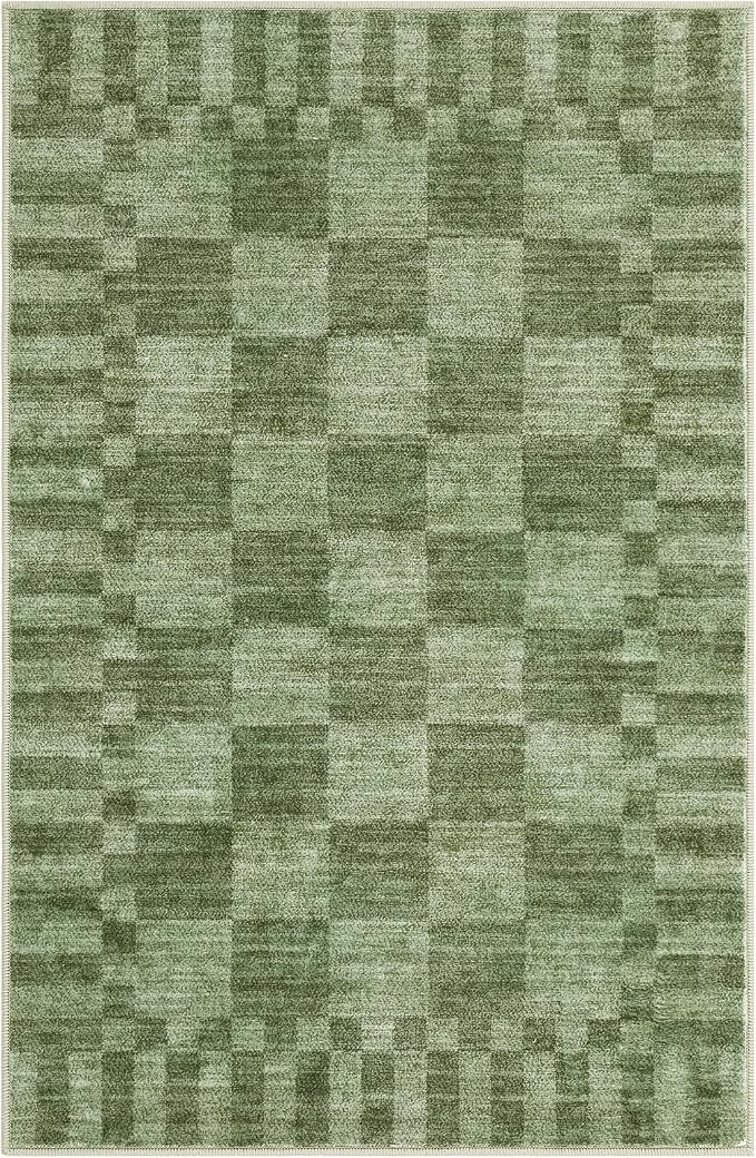 GarveeHome Moss Green Checkered Rug 2x3 Washable Rug Non-Slip - Image 5