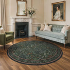 GENIMO Washable 6ft Circle Rug, Vintage Dark Green Floral Round Carpet - Image 2