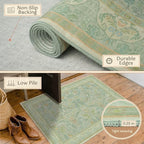 2x4 Small Green Kitchen Rugs Non Slip, Floral & Botanical Shabby Chic Washable - Image 5