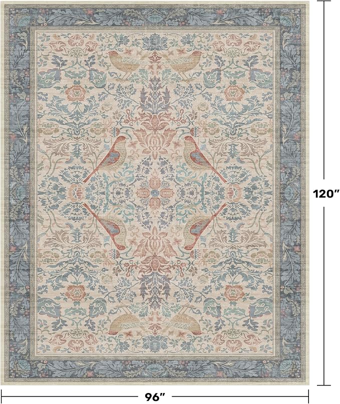 Soft Red and Blue 8x10 Living Room Rug, Oriental Non-Slip Area Rug - Image 2