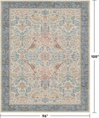 Soft Red and Blue 8x10 Living Room Rug, Oriental Non-Slip Area Rug - Image 2