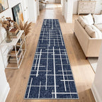 Non Slip Hallway Runner Rug 2.6x12, Modern Distressed Stripe, Washable Extra - Image 9