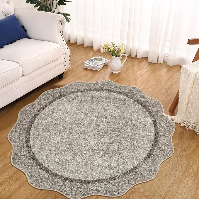 GarveeHome Scalloped Washable Round Rugs, Non-Slip Soft Round Rug 4 ft - Image 2