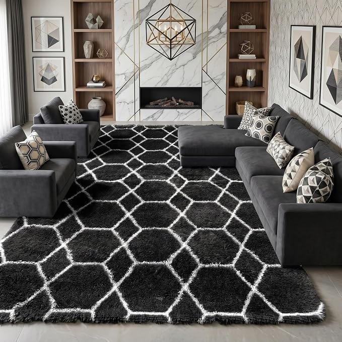 ONASAR Large Area Rugs for Living Room, 7x10 Black and White Rug, Boho Thick by ONASAR