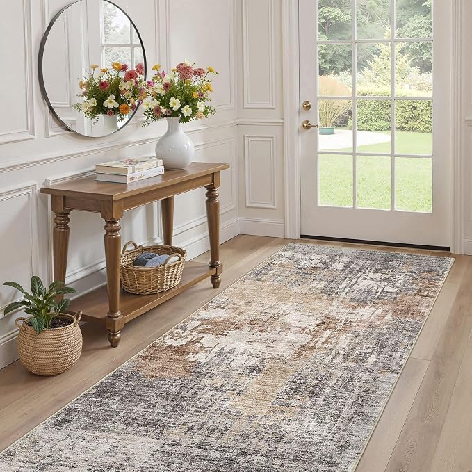 DMOYEST Washable Runner Rug for Hallway: 3x8 Neutral Modern Abstract Low Pile - Image 4