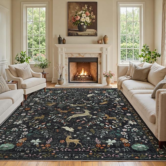 9x12 Area Rugs Washable Rug: Large Boho Living Room Rug Soft Non-Slip Low Pile by Yidanamy