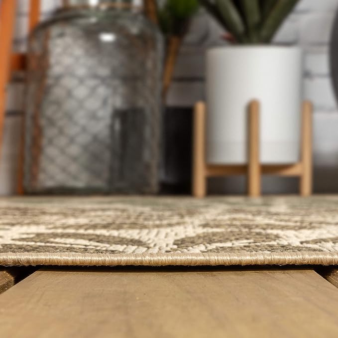 JONATHAN Y Floral Textured Weave Indoor Outdoor Square Area Rug 9X9 Sage/Brown - Image 5