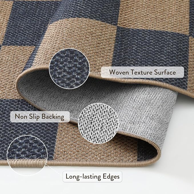 Lahome Colette Checkered Easy Jute Indoor Outdoor Carpet, 3x5 Washable Rugs - Image 4