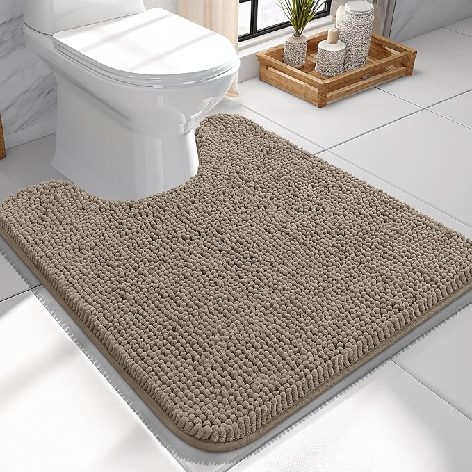 OLANLY Toilet Rugs U-Shaped 24x24, Extra Soft Absorbent Chenille Contour by OLANLY