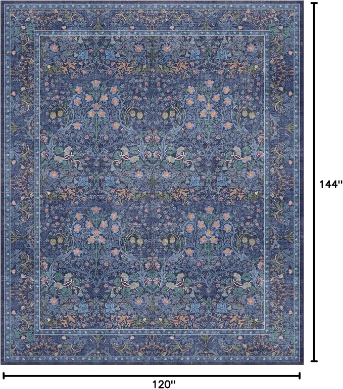 Washable Dark Blue Rug for Living Room - Image 2