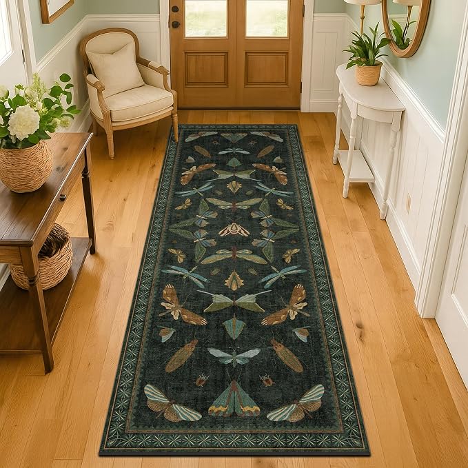 Hazo Haus Dark Green Insect 2x5 Bathroom Runner Rug - Image 3