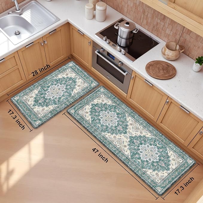 Boho Kitchen Mats for Floor 2 Piece Set Anti Fatigue Cushioned PVC Kitchen Rugs - Image 2