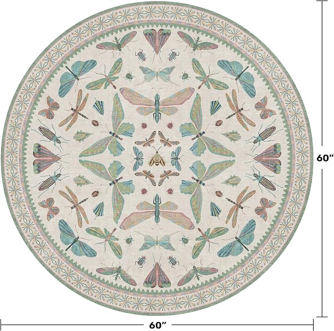 Insect Light Green 5ft Round Area Rug - Image 2