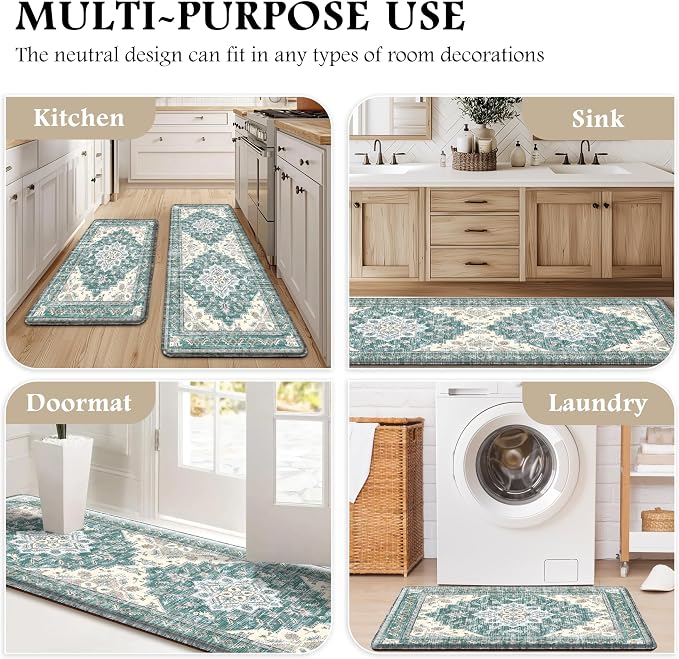Boho Kitchen Mats for Floor 2 Piece Set Anti Fatigue Cushioned PVC Kitchen Rugs - Image 6