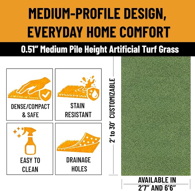 Ottomanson Artificial Grass Turf Runner Pro 31" x 22', Fake Grass Rug - Image 6