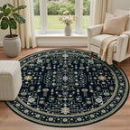 Round Area Rug for Living Room: 4 ft Washable Vintage Boho Soft Thin Circle Rug - Image 2