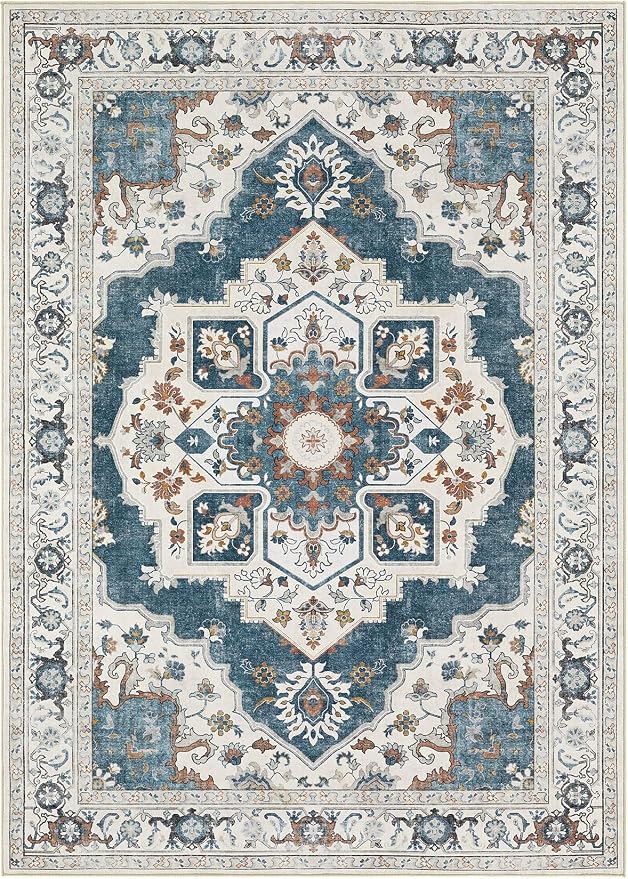 10x14 Washable Area Rug: Vintage Neutral Soft Non Slip Thin Large Floor Carpet - Image 8