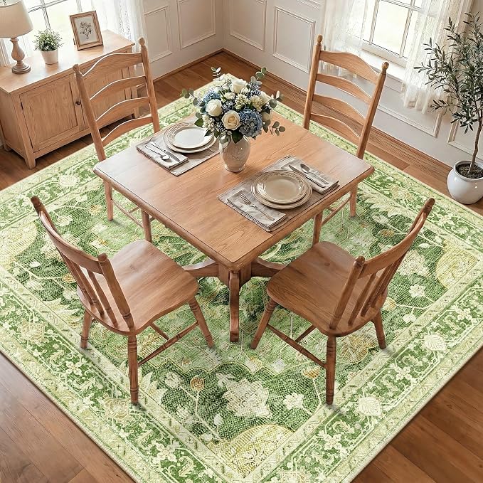 RELEANY Area Rugs Square 7ft Washable Non-Slip, Floral Vintage Distress by RELEANY