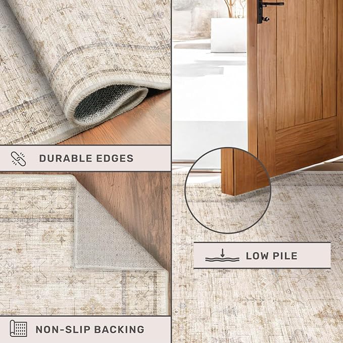 Hazo Haus Washable Ivory Beige Living Room Rug, 8x12 Non Slip Area Rugs - Image 5