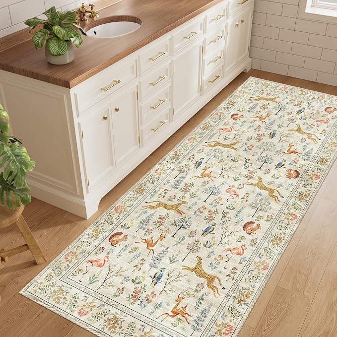 DUKINO 3x6 Washable Runner Rug, Low Pile Animal Print Non Slip Runner Rug - Image 3