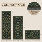 JTJ Botanical Insect Kitchen Rug Set of 3, Dark Green Nature Inspired Floor Mats - Image 2