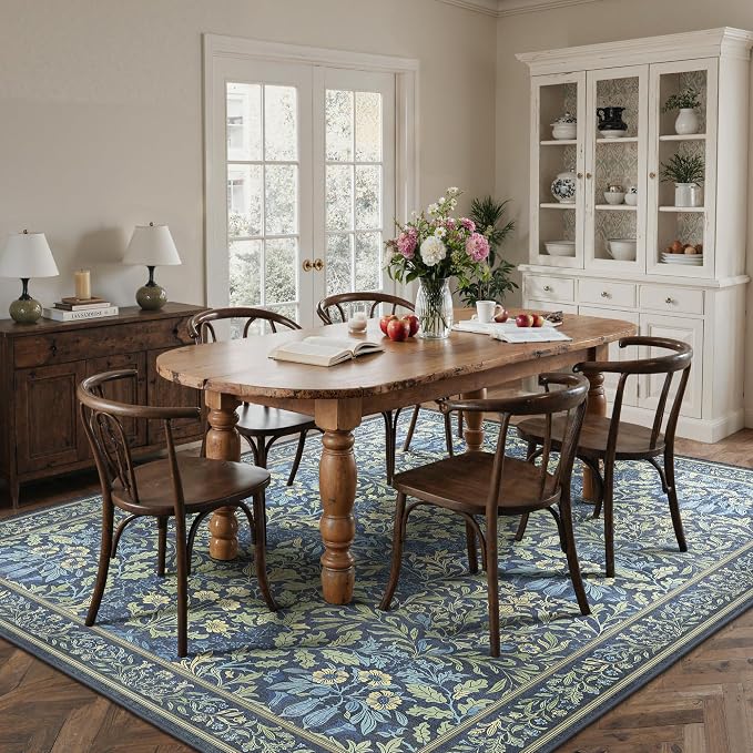 GENIMO 8x10 Washable Area Rug, Non-Slip Vintage Boho Floral Carpet, Soft - Image 3