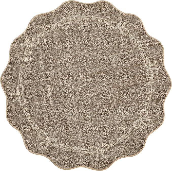 GarveeHome Scalloped Bow Rug for Living Room, 5ft Round Rugs Washable Solid - Image 4