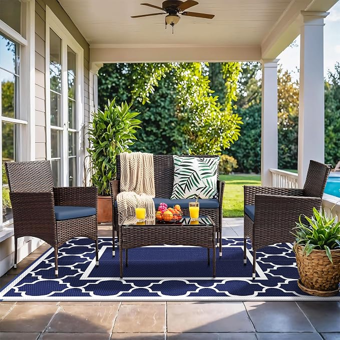 GENIMO Outdoor Rug 8' x 10' Patio Waterproof, Foldable Reversible Plastic Straw - Image 2