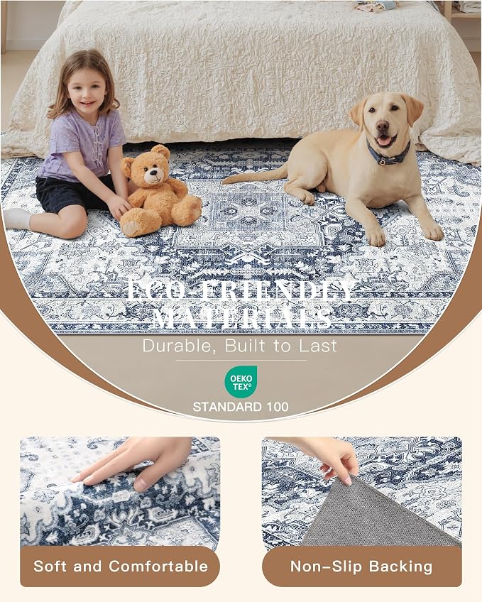 Madane Washable Area Rug 2x3, Small Entryway Rug Non-Slip Vintage Door Mat - Image 5