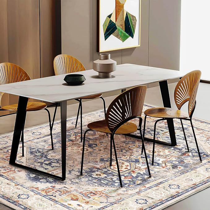 CHAMPLANT 3'x5' Blue Khaki Vintage Washable Thin Area Rug Traditional Floor - Image 2