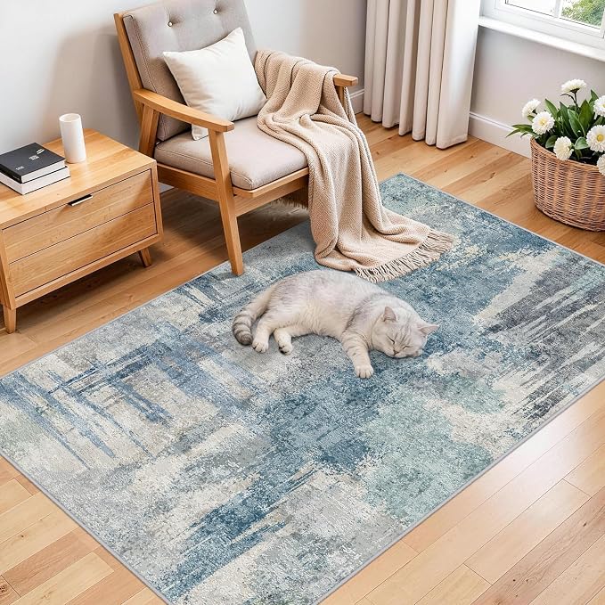 Abstract 3x5 Entryway Area Rugs: Machine Washable Anti-Slip Cozy Rug - Image 3