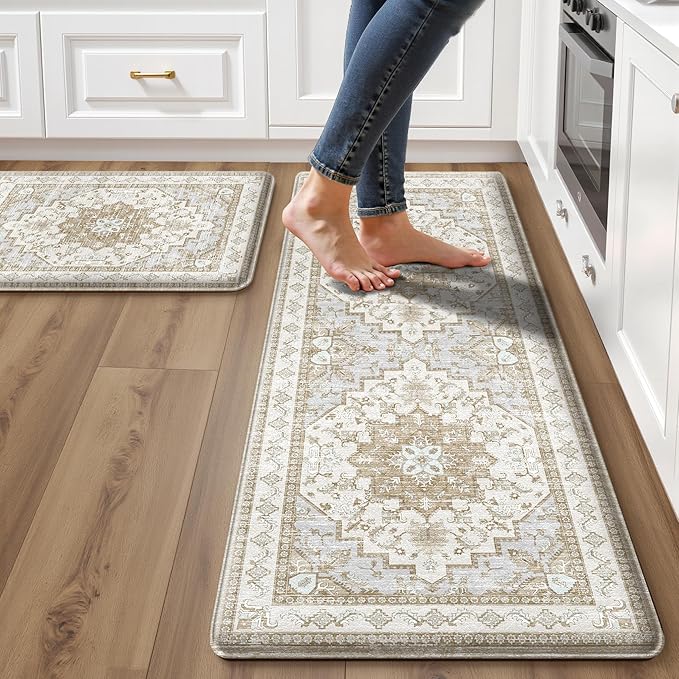 Boho Kitchen Mats for Floor 2 Piece Set Anti Fatigue Cushioned PVC Kitchen Rugs by tubeamin