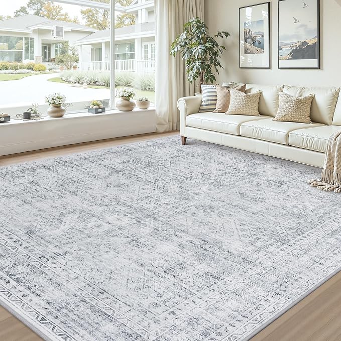 10x12 Area Rug for Living Room: Vintage Boho Neutral Washable Rug Indoor Soft - Image 9