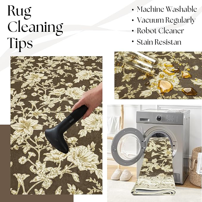Brown Floral Print Area Rugs for Bedroom Living Room Boho Farmhouse Country - Image 4