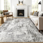 Area Rugs 9x12 Living Room: Washable Large Abstract Neutral Modern Soft Gray by LOONGRUG