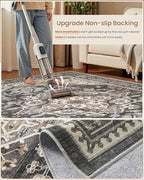 6x9 Vintage Area Rug: Washable Neutral Soft Non Slip Thin Large Floor Carpet - Image 5