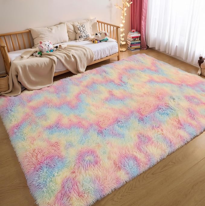 Washable 4x6 Rainbow Fluffy Shaggy Area Rugs, Kawaii Princess Soft Plush Carpet - Image 7