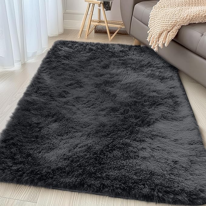 OLANLY 4x5 Machine Washable Accent Rug, Soft Fluffy Shaggy Area Rug - Image 3