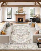 6x9 Vintage Area Rug: Washable Neutral Soft Non Slip Thin Large Floor Carpet - Image 2