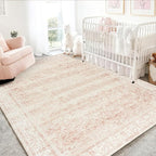 Pink Nursery Rug for Baby Girl 5 x 7 Neutral Blush Pink Boho Cute Floral by BILEEHOME