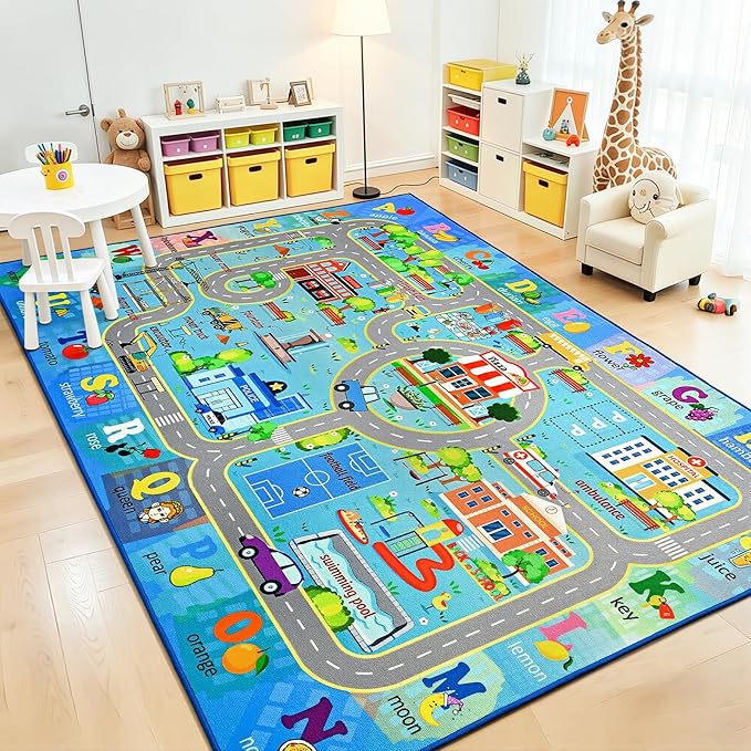 Chicrug 9x12 Car Road Area Rug for Kids Playroom Bedroom, Non Slip Low Pile by ChicrugHomeDecor