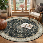 RELEANY Area Rugs Round 4ft Washable Non-Slip, Floral Vintage Distress - Image 2