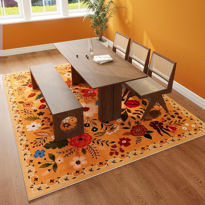 Rugcomf Living Room Rug 5x7 Rug Machine Washable Boho Area Rug Non Slip Floral - Image 6