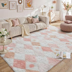 PureCozy Checkered Rug 9x12 Fluffy Shag Living Room Pink Area Rug Modern by PureCozy