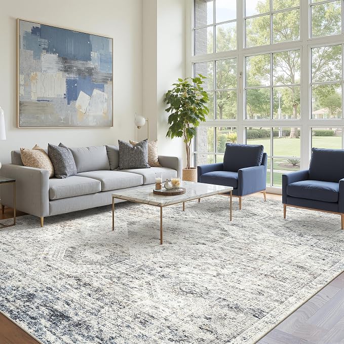 Soalmost 10x14 Area Rugs for Living Room, Non Slip Machine Washable Vintage Rugs - Image 3