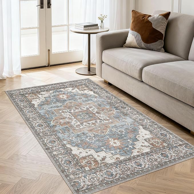 3x5 Area Rugs Living Room: Washable Vintage Rug Large Non-Slip Stain Resistant - Image 4